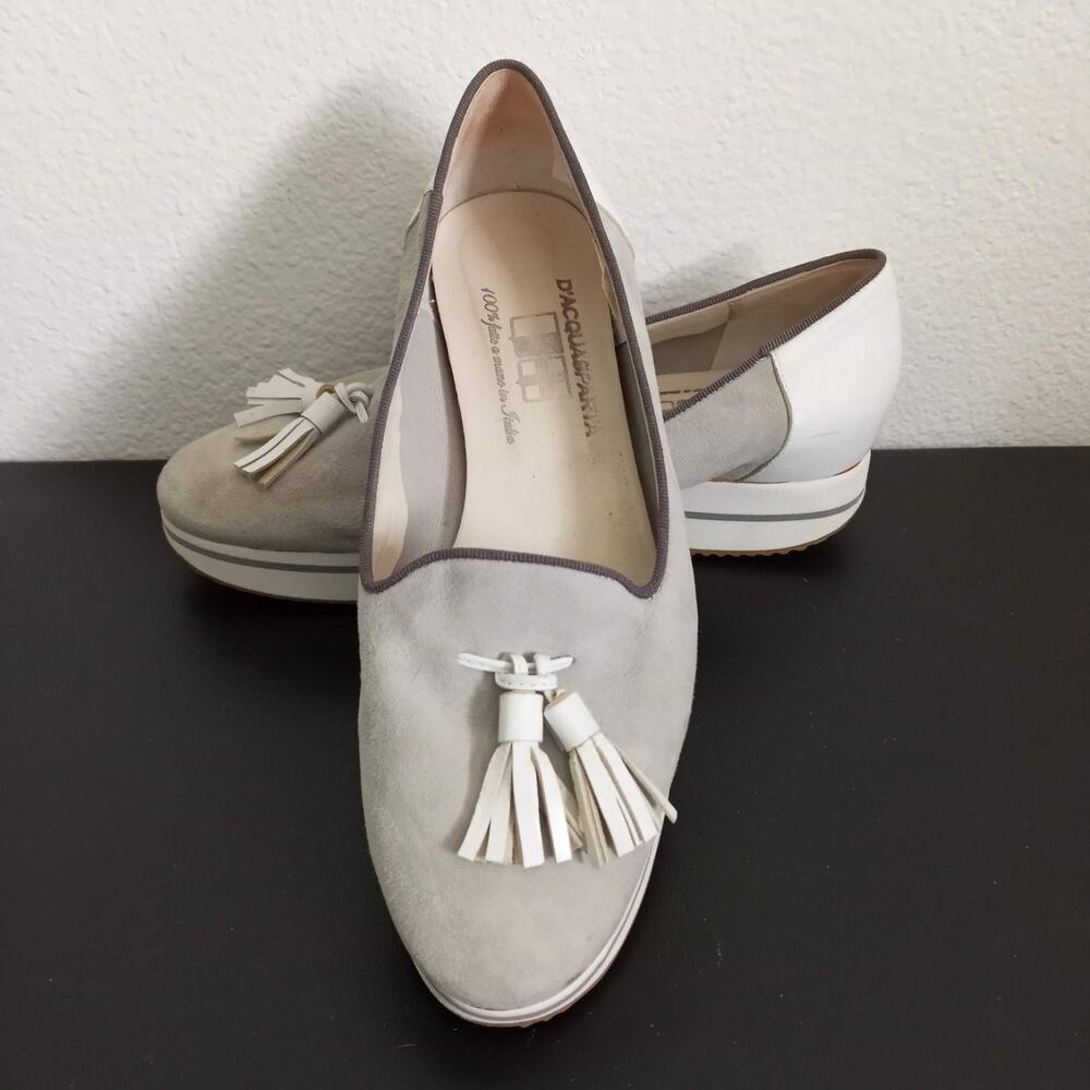 Acquasparta Italy Suede Loafer Grace Comfort Slip On Shoes 7.5 8 Gray Tassel